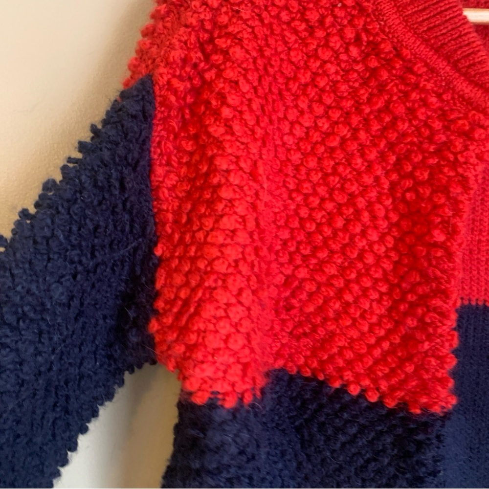 Gap Chunky Knit Red Navy Colorblock Cardigan Sweater Sz xs Popcorn Retro - Picture 3 of 7